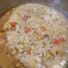 A picture of Roasted Acorn Squash and Chicken Stew (AKA Fall in a Pot).