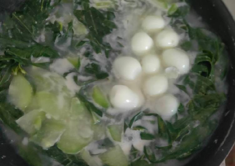 Resep Bobor daun singkong, labu siam, telor puyuh yang nikmat