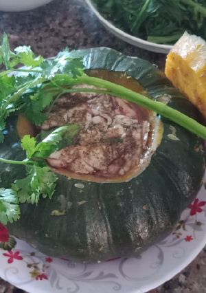Hình của món Óc heo nhồi bí ngô Hấp.