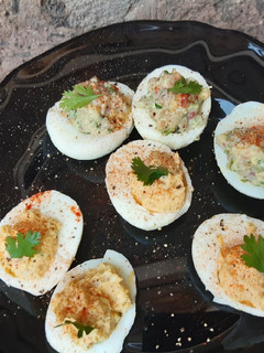 A picture of Dressed or Stuffed Eggs in 3 ways.