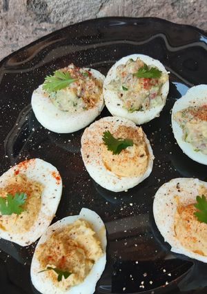 A picture of Dressed or Stuffed Eggs in 3 ways.