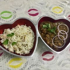 A picture of Chhole with zeera rice#valentinespecial#mealfortwo.