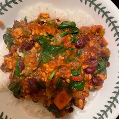 A picture of Turkey, Celery & Sweet Potato Rustic One-Pot with Chilli, Beans, Tomatoes & Baby Spinach.