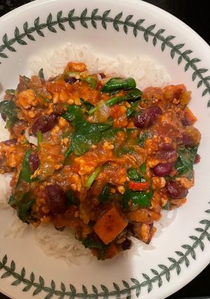 A picture of Turkey, Celery & Sweet Potato Rustic One-Pot with Chilli, Beans, Tomatoes & Baby Spinach.