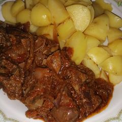 A picture of Irish Potatoes with kidney sauce.