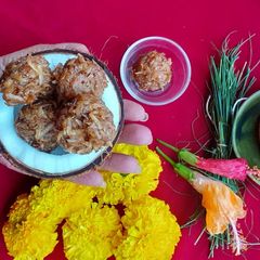 A picture of Gurer Narkel Naru Jaggery Coconut Ladoo.