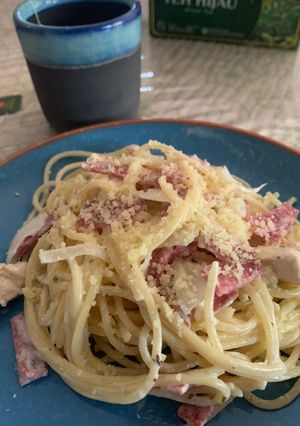 Foto resep Smoked Beef and Chicken Spaghetti Carbonara