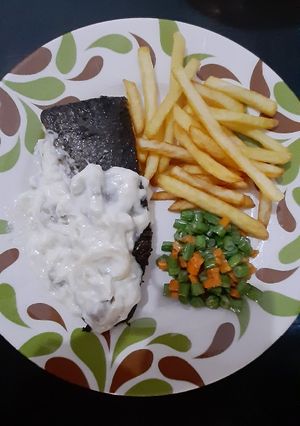 Foto resep Salmon Steak with Creamy Mushroom Sauce