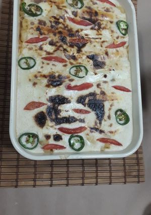 صورة لوصفة معكرونة وخضار بالبشاميل
