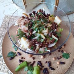 A picture of Beans with onions etc.
