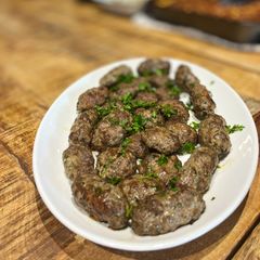 A picture of Kafta balls - Lebanese style meatballs.