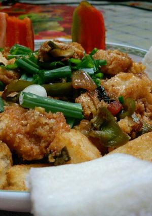A picture of Idli chilli your favourite south indian dish with a twist of chinese!.