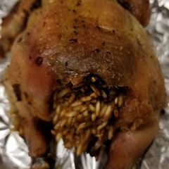A picture of Stuffed, Roasted Cornish game hens from The Settlement Cookbook.