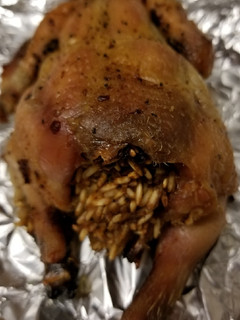 A picture of Stuffed, Roasted Cornish game hens from The Settlement Cookbook.