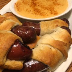A picture of Brats and Beer Cheese.
