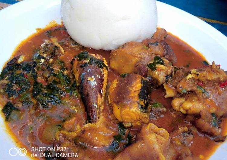 Pounded yam with ogbono soup