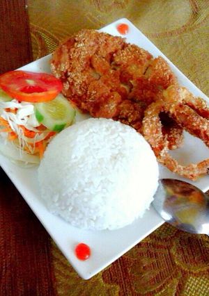 Foto resep Nasi ayam katsu + onion ring