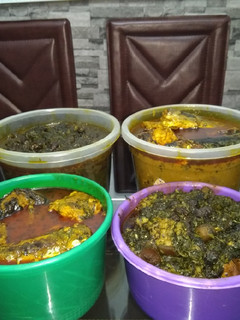 A picture of Banga and Afang soups.
