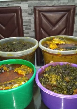 A picture of Banga and Afang soups.