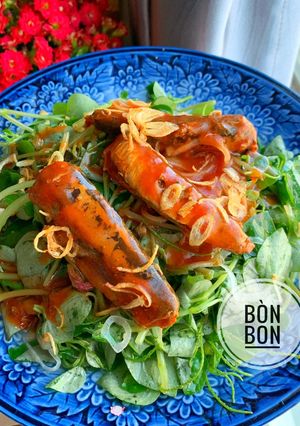 Hình của món Rau Càng Cua Trộn Cá Mòi.