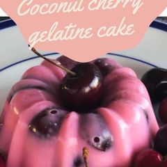 A picture of Low carb coconut cherry gelatine cake.