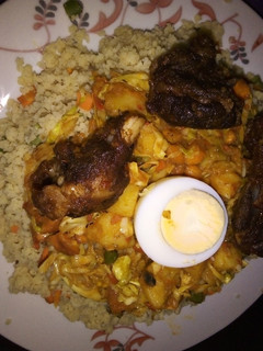 A picture of Couscous and cabbage sauce.