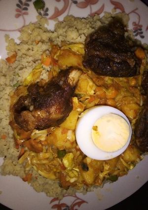 A picture of Couscous and cabbage sauce.