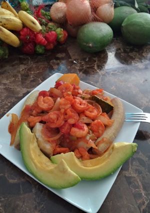 Una foto de Vianda Con Camarones Enchilados