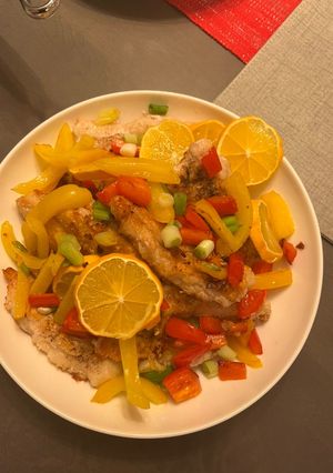 A picture of Lemon Chicken w exquisite homemade sauce!.