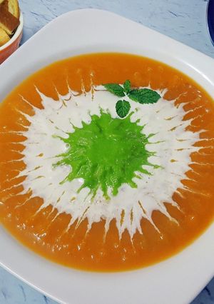 A picture of PUMPKIN and GREEN PEAS SOUP.
