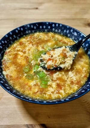 รูปของ ซุปไข่ข้นมะเขือเทศ egg drop soup (ปรับเป็นโลว์คาร์บได้)