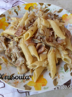 A picture of Creamy Pasta with Bacon and Mushrooms.