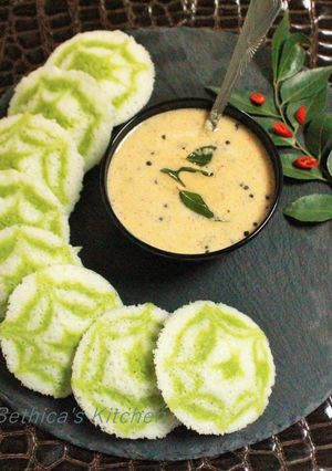 A picture of Designer Spinach Swirl Idli.