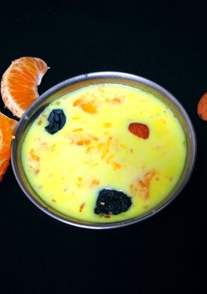 A picture of Orange Almond kheer/Assamese Komolar Kheer Recipe.