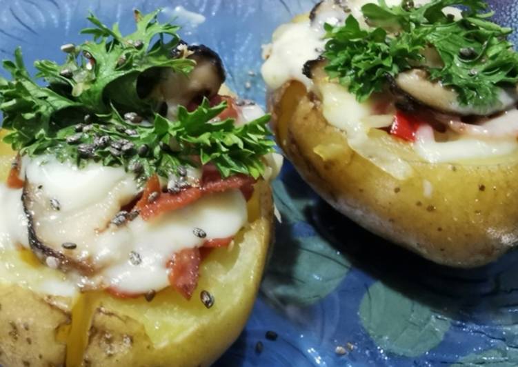 Bagaimana Membuat Baked Potato Mushroom microwave, Enak