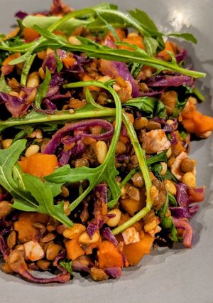 A picture of Warm Sweet Potato and Lentil Salad.