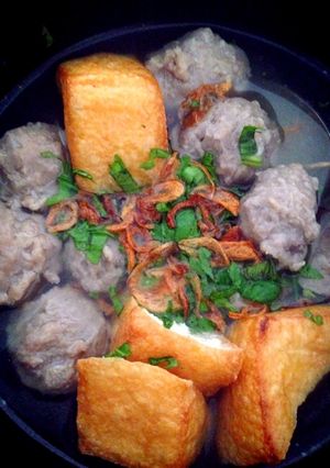 A picture of Indonesian Meat Ball Soup (Bakso).