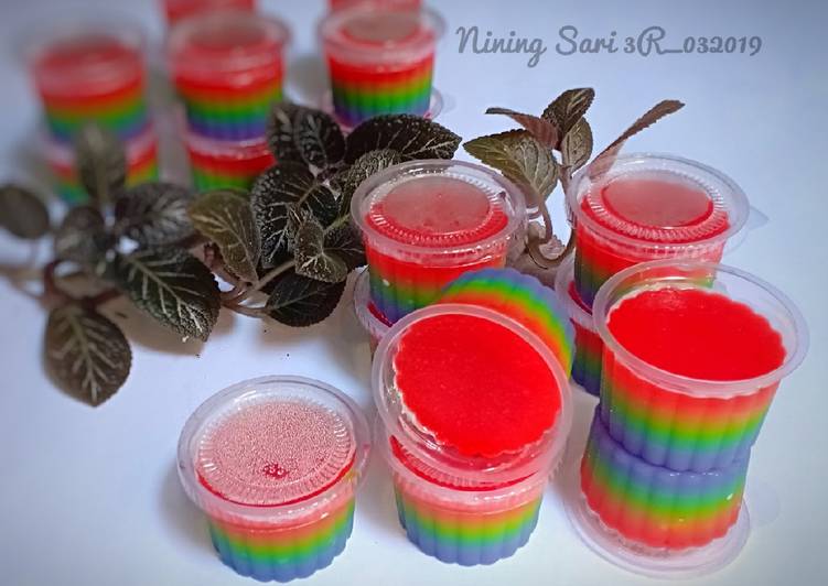 Resep Puding cup rainbow, Enak