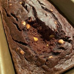 A picture of Dark Chocolate Peanut Butter Banana Bread - Gluten Free.