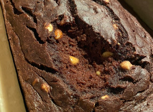 A picture of Dark Chocolate Peanut Butter Banana Bread - Gluten Free.