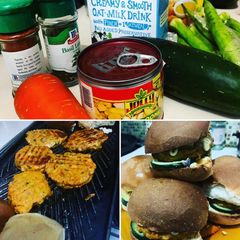 Mushroom & Shredded Carrots Sliders Patty w/ Okra Fries on Side A picture of Mushroom & Shredded Carrots Sliders Patty w/ Okra Fries on Side.