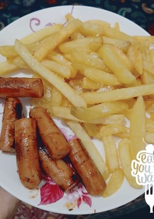 Foto resep Smoked chicken sausage baberque with french fries