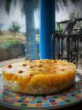 Tarta avainillada con physalis