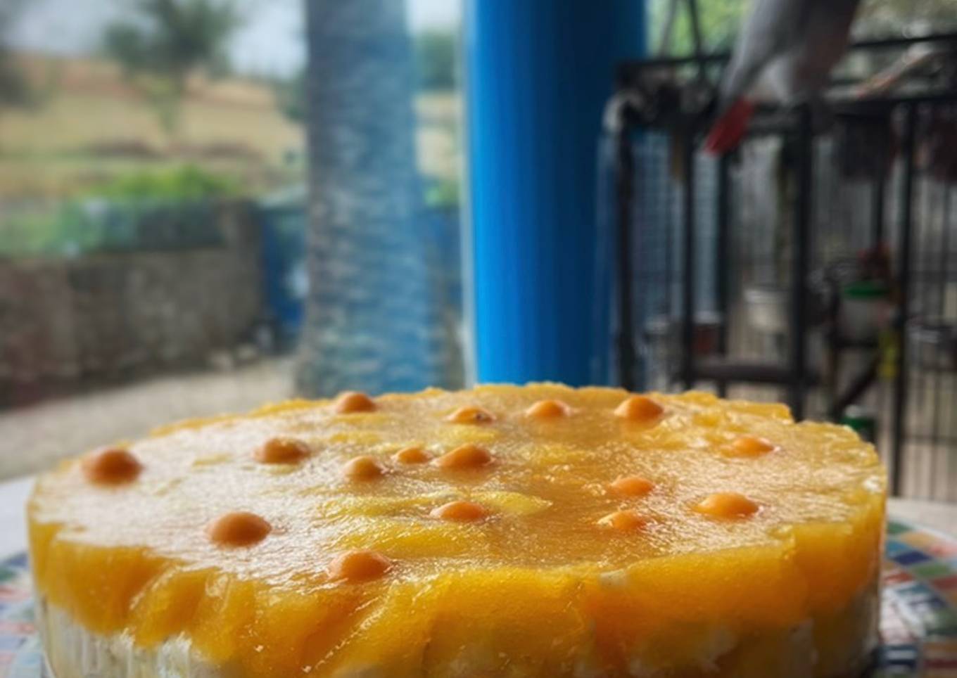 Tarta avainillada con physalis