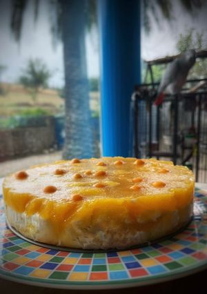 Una foto de Tarta avainillada con physalis