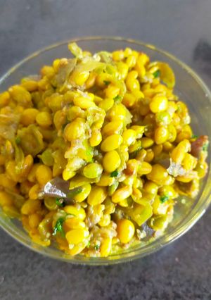 A picture of Surti Papdi and Brinjal Subzi.