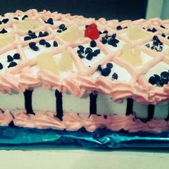 A picture of Cake with chocolate chips.