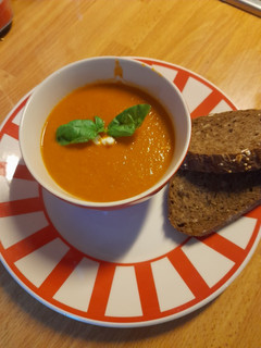 A picture of Leftover tomato soup.