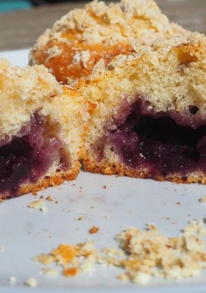 Une photo de Muffins coeur myrtille et crumble avoine