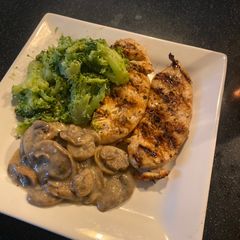 A picture of Grilled Marinated Chicken with Mushroom Wine sauce.